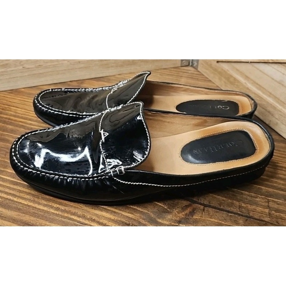 Cole Haan Women Sz 8.5B Patent Leather Black Mule Loafers‎ Career #441